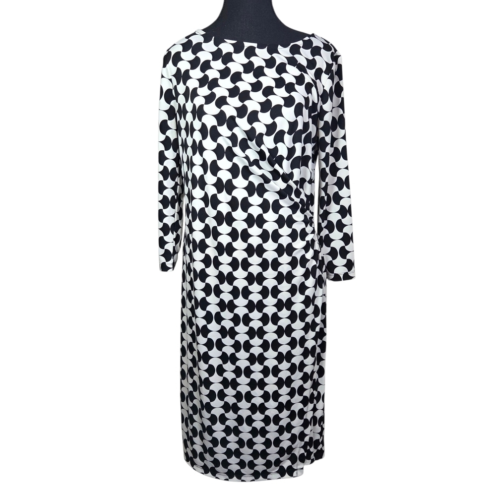 Talbots Geometric Long Sleeve Dress In Black And White Size Med